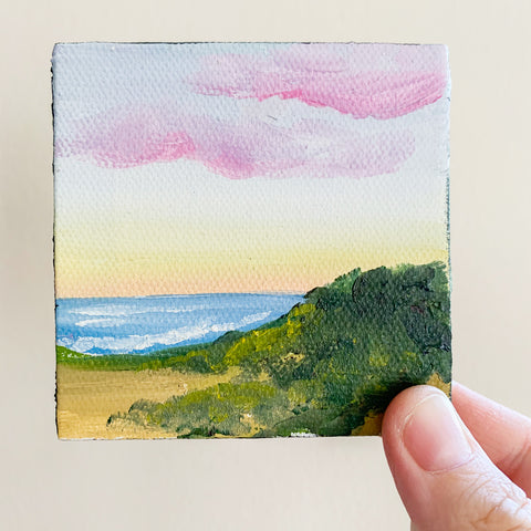 Calming Sunrise Original Oil Painting - 3x3 Tiny Art - april bern photography