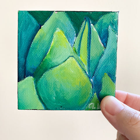 Tiny Agave Original Oil Painting - 3x3 Tiny Art - april bern photography