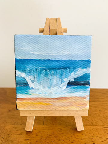 Beach Waves Original Oil Painting - 3x3 Tiny Art - april bern photography