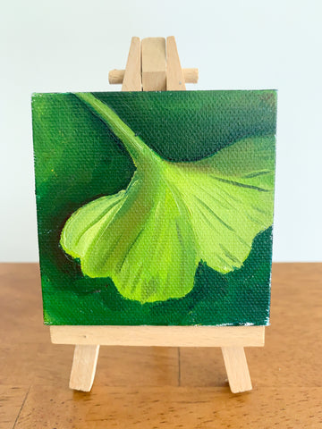 Mini Ginkgo Leaf Original Oil Painting - 3x3 Tiny Art - april bern photography