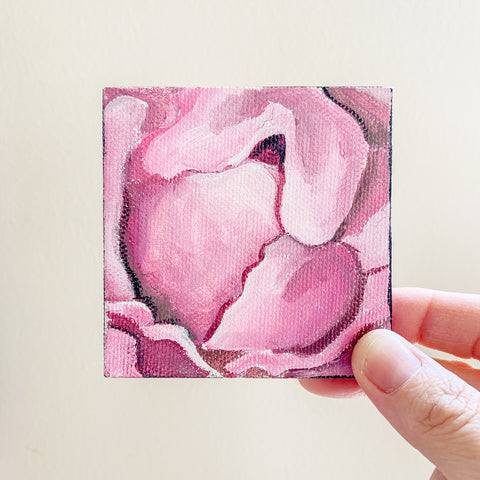 Pretty Pink Peony Original Acrylic Painting - 3x3 Tiny Art - april bern photography