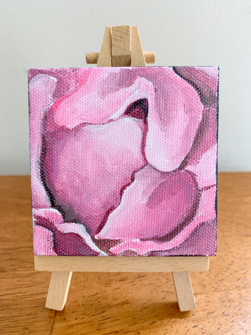 Pretty Pink Peony Original Acrylic Painting - 3x3 Tiny Art - april bern photography
