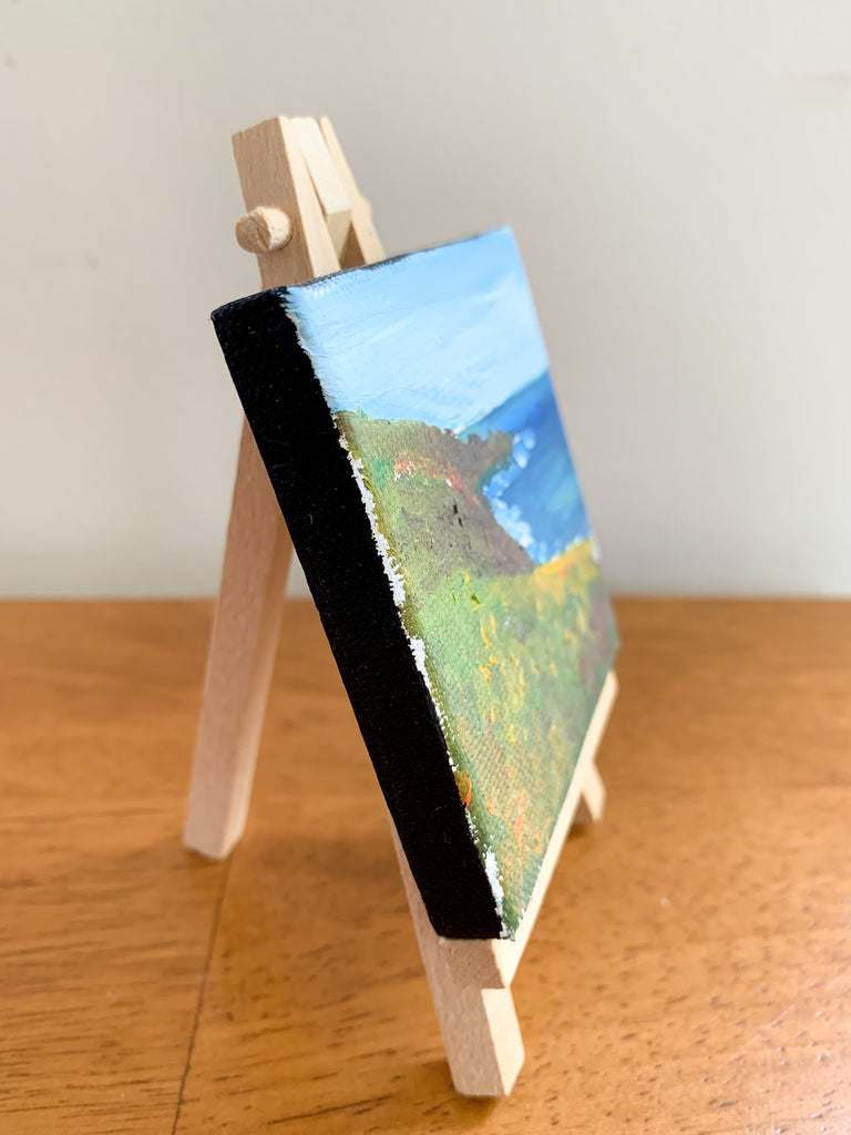 3x3 Mini Canvas Painting With Easel Seascape Ocean Wave Miniature