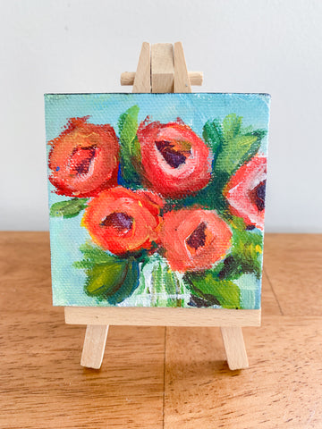 Mini Rose Bouquet Abstract Acrylic Painting - 3x3 Tiny Art - april bern photography