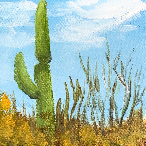 Saguaro Cactus Desert Landscape Acrylic Painting - 3x3 Tiny Art - april bern photography