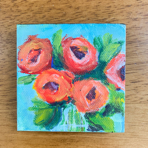 Mini Rose Bouquet Abstract Acrylic Painting - 3x3 Tiny Art - april bern photography