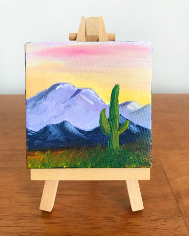 Mini Arizona Landscape Original Acrylic Painting - 3x3 Tiny Art - april bern photography
