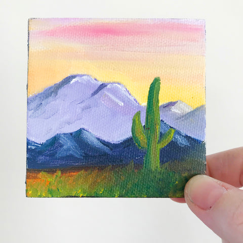 Mini Arizona Landscape Original Acrylic Painting - 3x3 Tiny Art - april bern photography