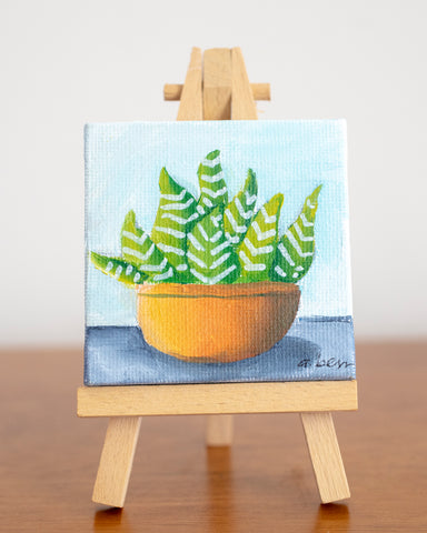 Cute Mini Succulent  - 3x3 Original Oil Painting - april bern photography