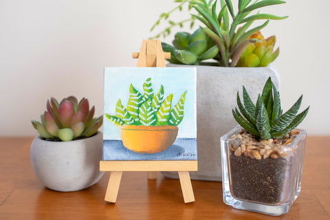 Cute Mini Succulent  - 3x3 Original Oil Painting - april bern photography