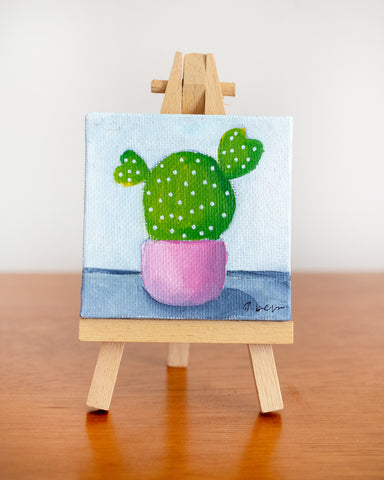 Cute Mini Cactus Oil Painting - 3x3 Original Oil Painting - april bern photography