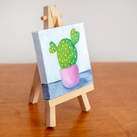 Cute Mini Cactus Oil Painting - 3x3 Original Oil Painting - april bern photography
