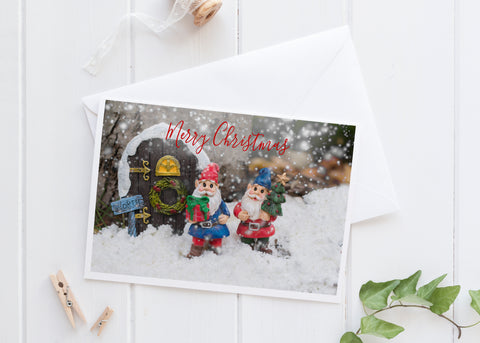 Happy Holidays Gnome Card - Whimsical Holiday Blank Greeting Card - april bern art & photography