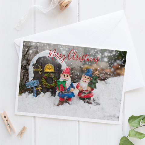 Merry Christmas Gnome Card - Whimsical Holiday Blank Greeting Card - april bern art & photography