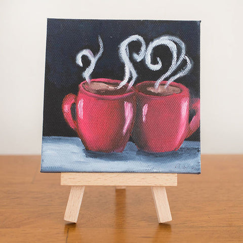 Mini Coffee Cup Love - 4x4 Original Oil Painting