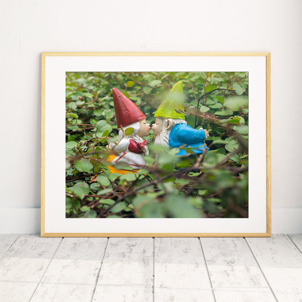 Gnome Kisses - Garden Gnome Print - april bern art & photography