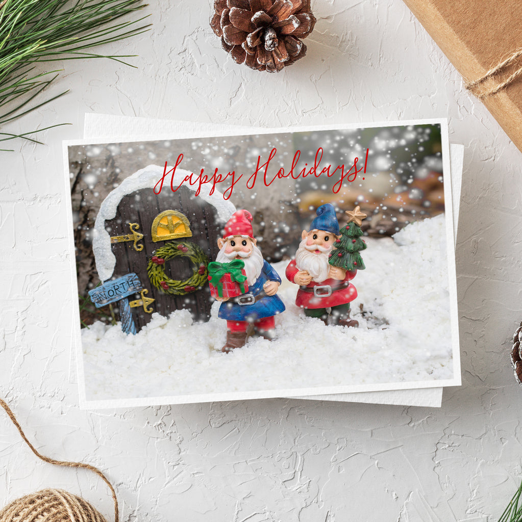 Happy Holidays Gnome Card - Whimsical Holiday Blank Greeting Card - april bern art & photography