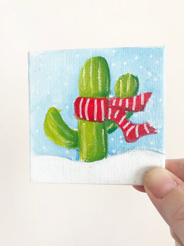 Hand Painted Magnet - Festive Winter Holiday Cactus