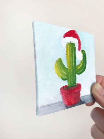 Hand Painted Magnet - Festive Christmas Cactus Refrigerator Magnet - april bern photography