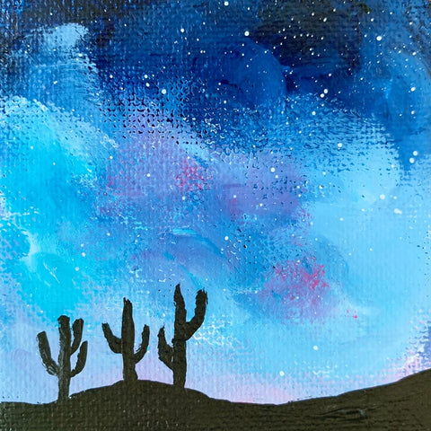 3x3 Mini Tuscon Arizona Milky Way Night Sky - Original Acrylic Painting - april bern photography