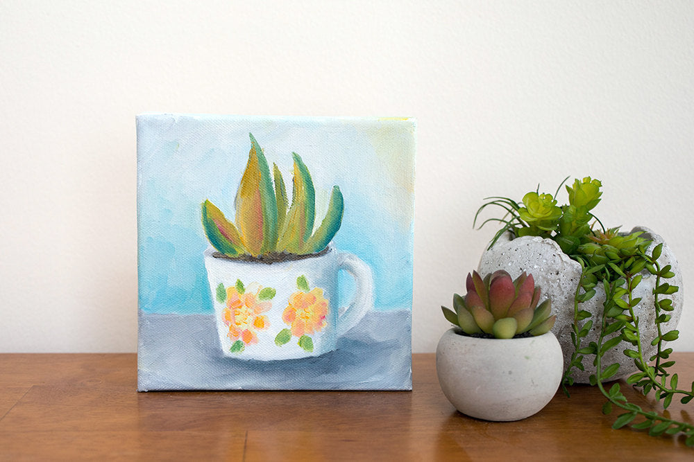 coffee and succulents Succulent and Vintage Coffee Mug Painting