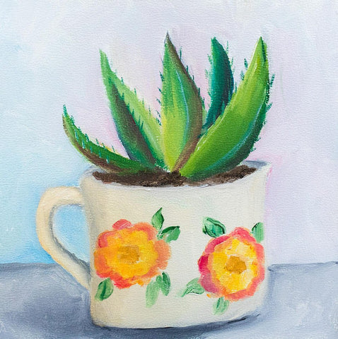 Succulent Painting - Vintage Enamel Coffee Mug - april bern art & photography