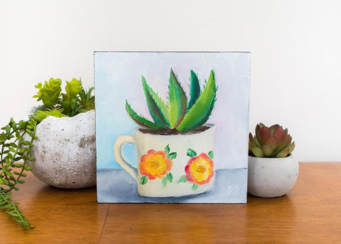 Succulent Painting - Vintage Enamel Coffee Mug - april bern art & photography