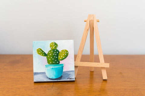 Tiny Cactus Painting - 3x3 Original Oil Painting - april bern art & photography
