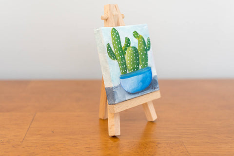 Cactus Art, Mini Cactus Trio Original Oil Painting - 3x3 Original Oil Painting - april bern art & photography