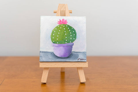 Cactus Art Tiny Cactus Original Oil Painting - 3x3 Original Oil Painting - april bern art & photography
