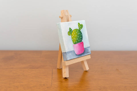 Cute Tiny Cactus Painting - 3x3 Original Oil Painting - april bern art & photography