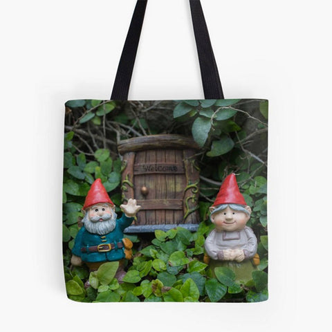 Ready to Ship - 16x16 Welcome Gnome Canvas Tote Bag - april bern art & photography