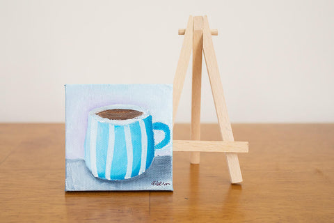 Mini Coffee Cup - 3"x3" Original Oil Painting - april bern art & photography
