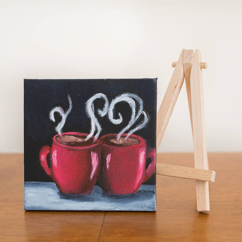 Mini Coffee Cup Love - 4x4 Original Oil Painting - april bern art & photography