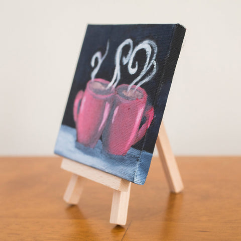 Mini Coffee Cup Love - 4x4 Original Oil Painting - april bern art & photography