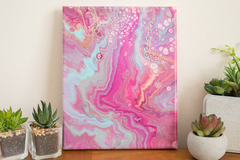 Pink Abstract Painting - 8x10 Pink Waves Abstract Art - april bern art & photography