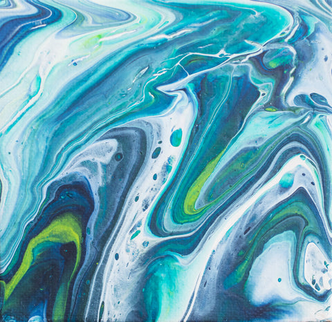 Small Green and Blue Abstract Painting - 4x4 Abstract Art - april bern art & photography