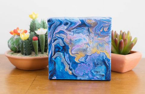 Blue Magic Acrylic Fluid Art Painting - 4x4 Abstract Art - april bern art & photography
