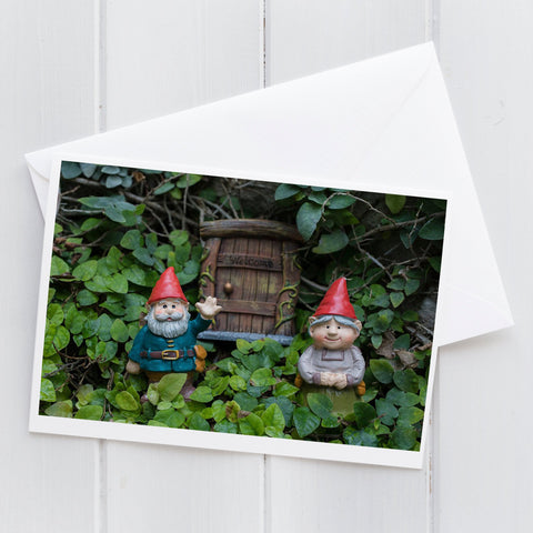 Welcome Gnome - Garden Gnome Blank Greeting Card - april bern art & photography