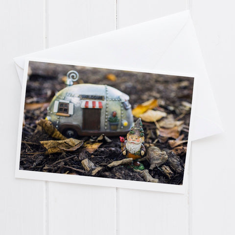 Adventure Gnome - Garden Gnome Blank Greeting Card - april bern art & photography