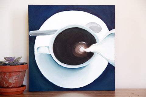 Coffee & Cream Original Oil Painting 12"x12" - april bern art & photography