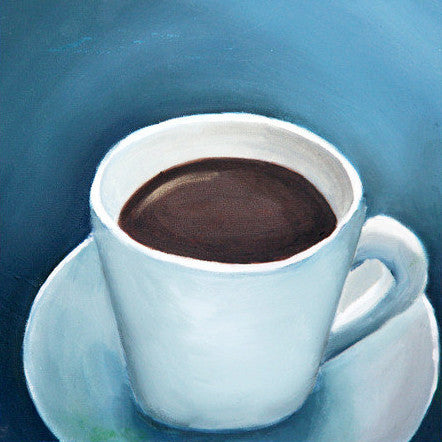 First Cup - Original Coffee Cup Oil Painting 8"x8" - april bern art & photography