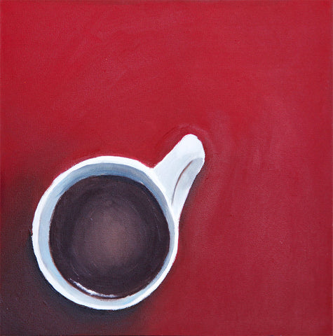Hot Coffee - Original Coffee Cup Oil Painting 8"x8" - april bern art & photography