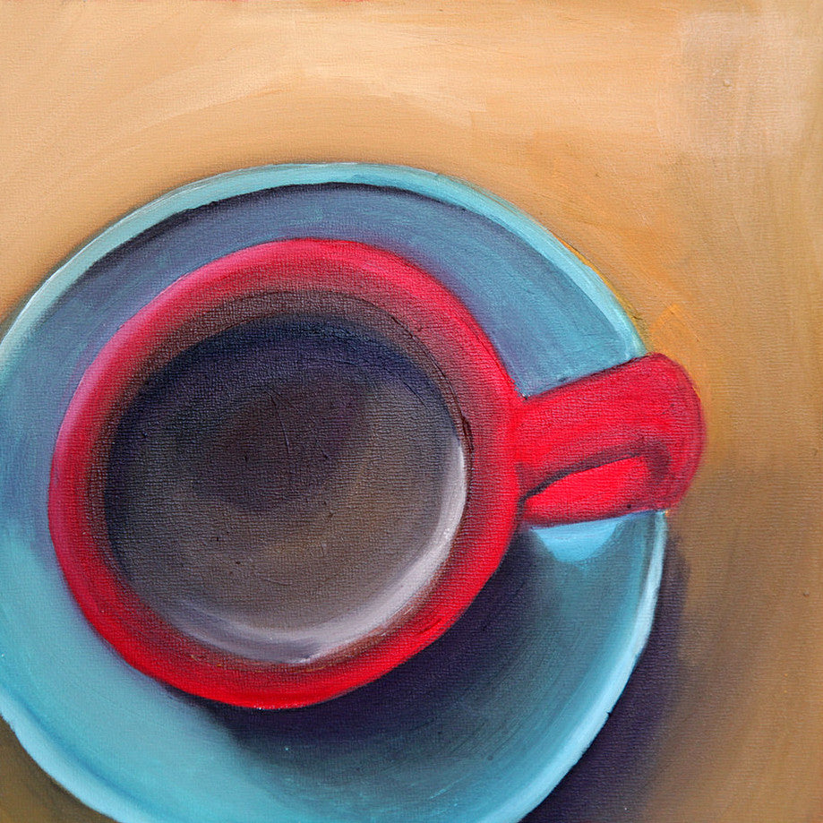 Good Morning - Original Coffee Cup Oil Painting 8"x8" - april bern art & photography