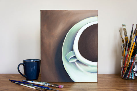 Teal Coffee Cup Original Coffee Cup Oil Painting 11"x14" - april bern art & photography