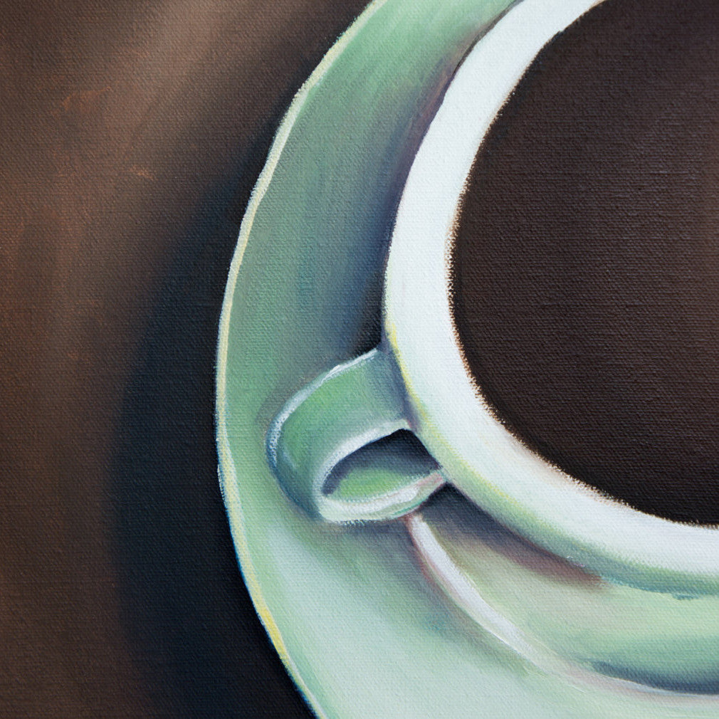 Teal Coffee Cup Original Coffee Cup Oil Painting 11"x14" - april bern art & photography