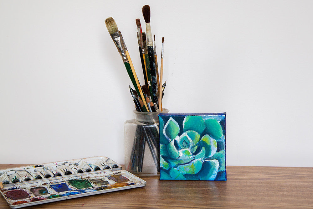 small succulent painting Abstract Leaves Original Oil Painting – april bern art & photography