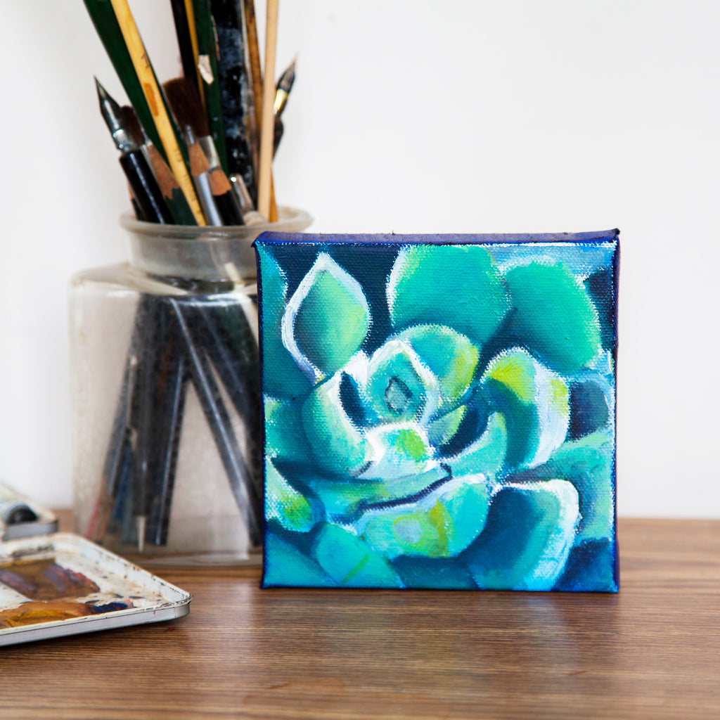 Mini Succulent Oil Painting, Small Succulent Art - april bern art & photography