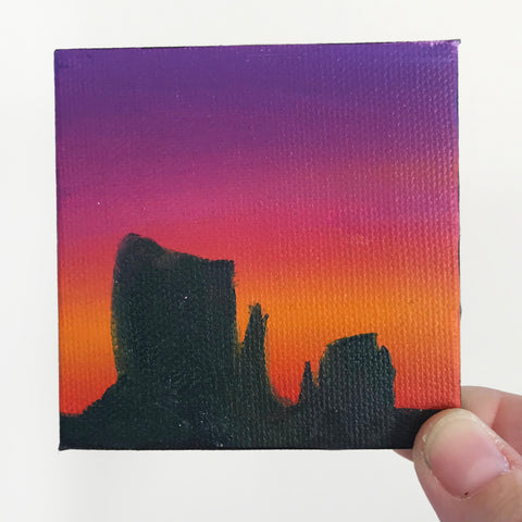 Original Small Acrylic Landscape Painting on Canvas 3x3 Sunset, Lake, and  Mountain Mini Art Acrylic on Canvas Mini Painting Tiny Art 