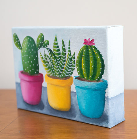 Bright Cactus Trio - 7x5 Oil Painting - april bern art & photography